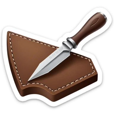 Leatherworking icon, piece of raw leather with started engraving, engraving tool or chisel, stamp or press, textured surface, minimalistic style, clean lines, transparent background. sticker