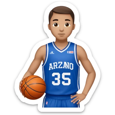 Giocatore basket con il pallone con il numero 35 e completino azzurro e bianco con il nome sulla maglia basket arzano sticker