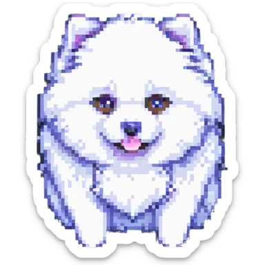 fluffy white Pomeranian mid-roll pixel art sticker
