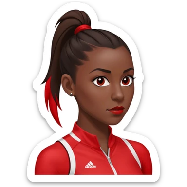 Melanie chisholm with a dark brown high ponytail with a red streak through it, wearing athletic attire sticker