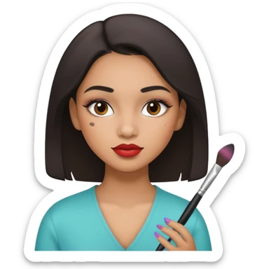 Draw a mixed-race girl applying makeup. sticker