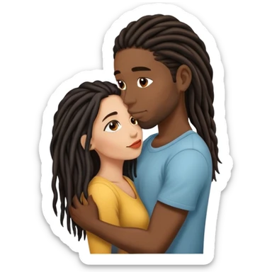 Latina Woman with long hair kissing a young black guy with dreads no beard sticker