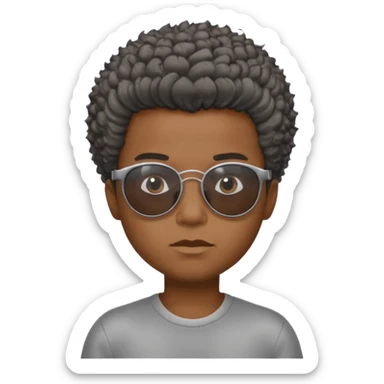 Un garçon,de couleur noir avec des lunettes de soleil grise,il a des cheveux crépus et au dessus de sa tete il est écrit BOUSS  sticker