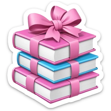 Pink Books stacked up and tied together by a white bow sticker