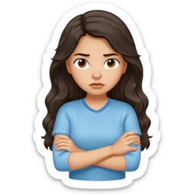 Hispanic light tan girl with long dark wavy hair with arms folded and pouting sticker