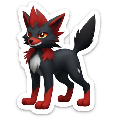 Black Cool Edgy Anthro Litten Zoroark Zorua Fakémon  with White and Red Edgy markings sticker