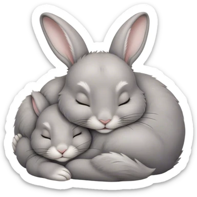 Meme-Worthy Cute Sleeping Grey Rabbit Portrait Emoji, Head resting peacefully with a contented smile, showcasing a delightfully compact build and a luxuriously soft grey fur, eyes shut in a serene nap, Simplified yet hilariously adorable features, highly detailed, glowing with a soft, drowsy light, high shine, relaxed and utterly lovable, stylized with an air of playful laziness, bright and heartwarming, soft glowing outline, capturing the essence of a comically sleepy bunny, so meme-worthy it feels like it could instantly become the next viral sensation of adorable slumber! sticker