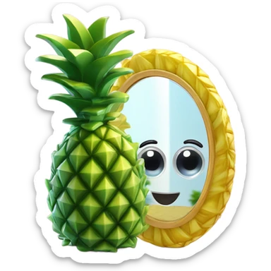 3D elegant pineapple🍍  with big shiny eyes 👀 pineapple holds mirror with its reflection 🪞🍍 sticker