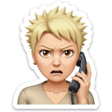 Short Blonde spikey mature woman on the phone angry sticker