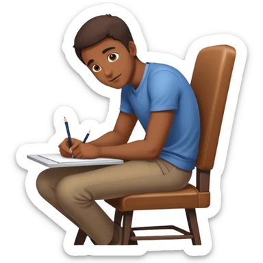 A man is lying on the table and drawing, leaning forward, but the chair is only halfway seated sticker