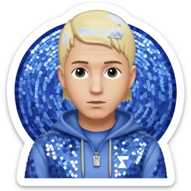 Eminem with blonde hair, periwinkle sequin outfit  sticker