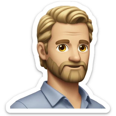middle aged english man, short slicked back hair dark blonde, dark blonde medium length size full beard, in a smart unbuttoned shirt. sticker