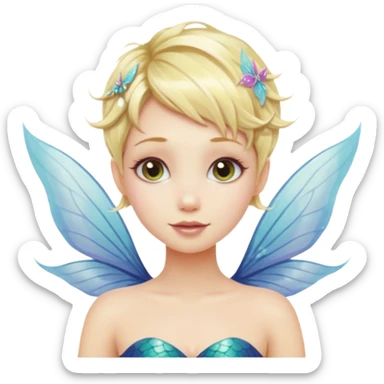 Blonde Mermaid with fairy wings pixie haircut sticker