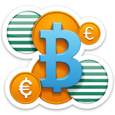 "Create a small emoji-style fintech icon showing a blue 'e' combined with an Indian Rupee symbol featuring saffron and green stripes, flat vector style, clean and modern UI icon." sticker