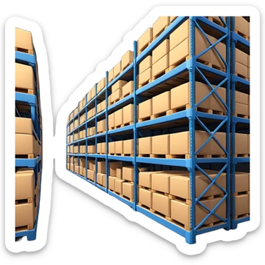 Modern warehouse interior 🏭 ultra-realistic 4K 📸 industrial shelves 📦 pallets stacked neatly 🏗️ soft lighting 💡 realistic shadows 🌑 sharp focus 🔎 cinematic depth 🎬 professional photography ✨ sticker