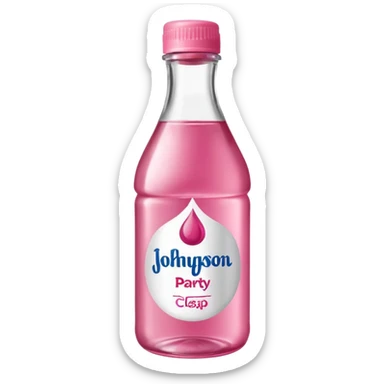 realistic Johnson and Johnson style bottle pink cap pink label clear bottle with berry party written on the logo with diddy logo leaking oil from the top sticker
