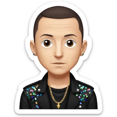 Chester Bennington with dark brown hair, black sequin tour outfit sticker