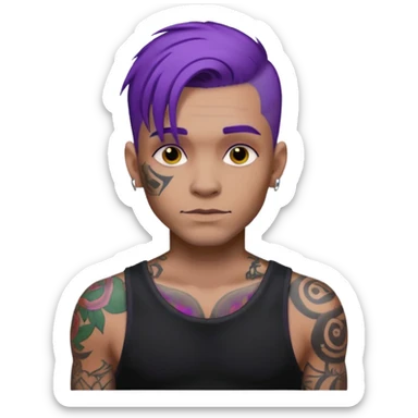 men with tatoos and hightlight that tatoos with purple hair and black dress and close look sticker