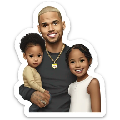 Hyper Realistic Chris Brown with daughter Royalty, son aeko and daughter lovley sticker