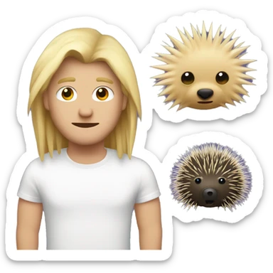 A blonde guy emoji and a porcupine emoji merged together sticker