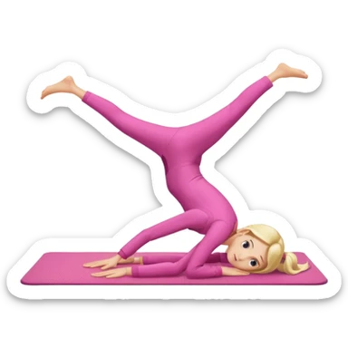 A fair-haired girl in a pink suit does a back bridge on a mat. two legs and a bridge to the other side sticker
