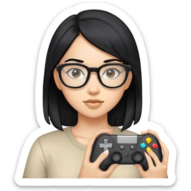 gamer, black hair girl with glasses sticker