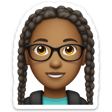 Brownskin girl with dreadlocks in pigtails and black glasses sticker