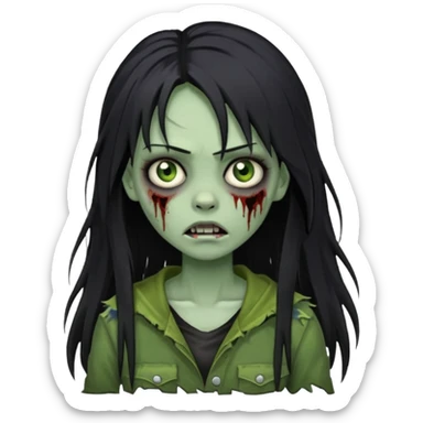 girl zombie with black long hair and franja sticker