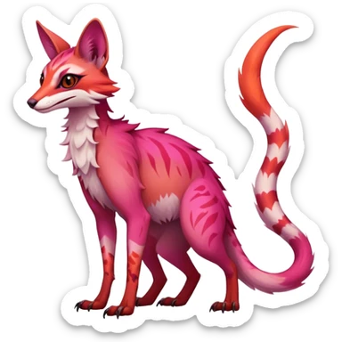 Feral Rare Fantasy dark vibrant gradient-pink-red-orange Vernid-Sergal-Genet-species by LiLaiRa, random markings, tufted ears, full body, 4 legs sticker