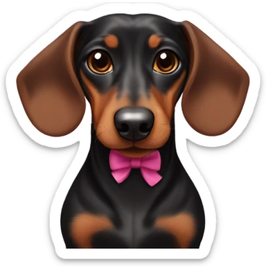 black and brown dachshund with pink bows on ears sticker