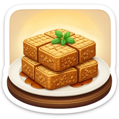 tempeh-cinematic-realistic-tempeh-dish-emoji,-depicted-as-crispy,-sliced-portions-of-fermented-soy-cake-with-a-golden-brown-finish,-rendered-with-detailed-textures-and-warm,-inviting-lighting sticker