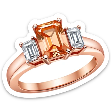 Rectangle cut peach diamond ring rose gold with two white diamonds  sticker