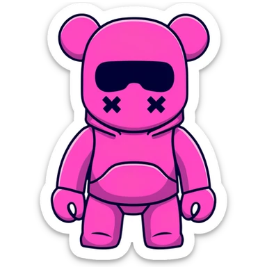 Cool Bearbrick toy wearing a pink balaclava with KAWS signature X eyes visible through the mask openings sticker