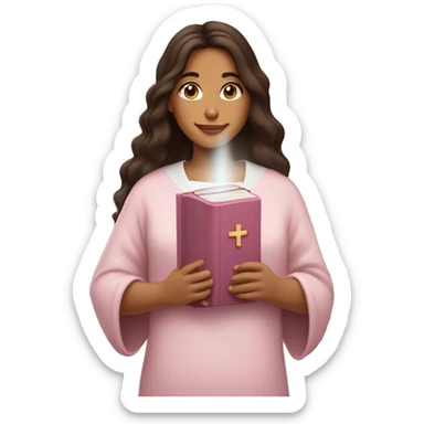 Latina girl holding a light pink Bible with a Christian cross on the cover in one hand and a coffee in the other hand sticker