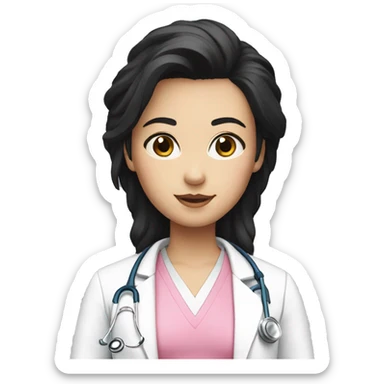 doctor dark black hair pink undershirt with white coat  sticker