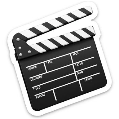 ultra simplified movie clapper with black and white colors, two simple rectangles with a diagonal line sticker