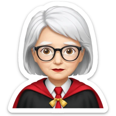 An older woman with glasses and white hair, in a red tie and black cape (might resemble Professor McGonagall). sticker