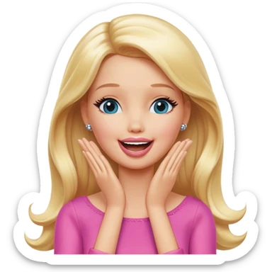 long hair blonde barbie with her Hands covering her mouth giggling sticker