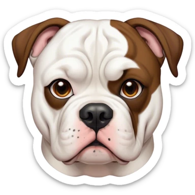 Cinematic Noble Black and White American Bulldog Portrait Emoji, Poised and regal, with a strong, muscular build and a striking black and white coat, deep-set soulful brown eyes, Simplified yet sharp and sophisticated features, highly detailed, glowing with a soft, dignified glow, high shine, intelligent and loyal, stylized with an air of strength, focused and attentive, soft glowing outline, capturing the essence of a watchful and confident guardian, so majestic it feels as though it could step out of the screen with effortless authority! sticker