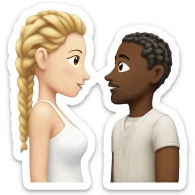 black man with cornrows kissing white women with brown hair sticker