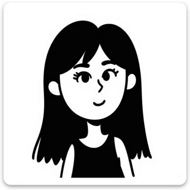 illustration of an Indian girl with straight long hair and a fringe, big lips, slightly slanted eyes, winged eye liner, hand drawn doodle style sticker