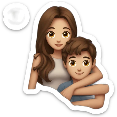 Beautiful Girl with long brown hair and boy with short brown hair cuddling at night sticker