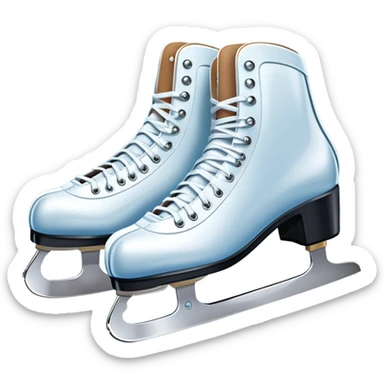 An icon featuring a pair of elegant figure skates standing on the smooth ice of a rink, with sparkling ice beneath them. The background shows a grand ice arena with bright lights and empty stands, highlighting the beauty and grace of figure skating. Transparent background. sticker