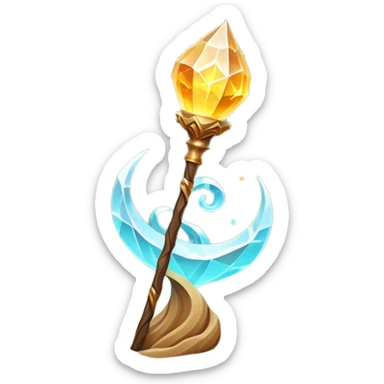 desert sand mage staff object icon, ancient wooden staff, swirling sand crystal on top, glowing golden aura, small floating sand particles, fantasy desert style, 3D cartoon, mobile game icon style, centered, clean background, soft shadow, no text, no watermark
 sticker