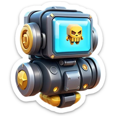 Clash of Clans aesthetic: Cinematic Playful 3D Isometric Jetpack Emoji, rendered in a 3D vector-style similar to standard emojis with minimal shading and bold, simplified shapes. A compact, distinct form with signature details, softly glowing with a futuristic sci-fi warfare charm. Simplified yet unmistakably iconic, highly detailed and consistent, glowing with a soft radiance and high shine. Stylized with a touch of high-tech brilliance and a soft glowing outline, capturing the essence of a beloved gaming relic with a friendly, playful manner! sticker