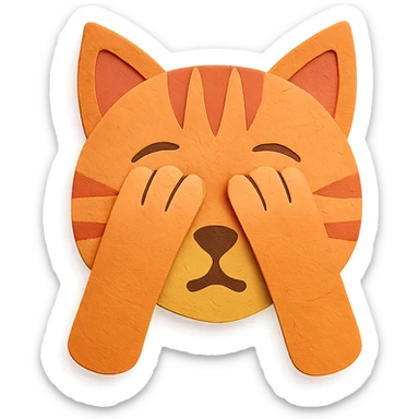 cat covering its face with its paws, paper craft style sticker