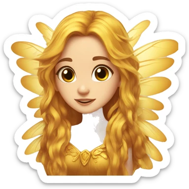 big wings, marigold, Beautiful, fairy, gold, brown, long hair sticker