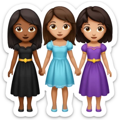 Three best girlfriends cute Halloween with dark brown hair. One African-American, one Asian, one Caucasian. sticker