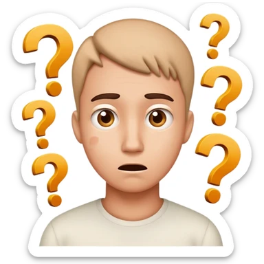 A confused character with question marks around its head sticker