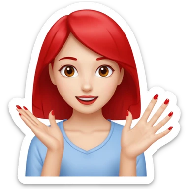 a girl holding her hand forward to show a freshly painted nail, excited look sticker